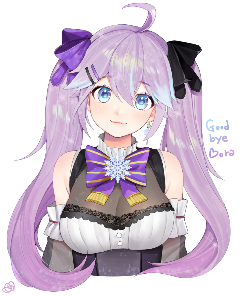 1girl, absurdres, black_bow, blue_eyes, blush, bow, breasts, cowlick