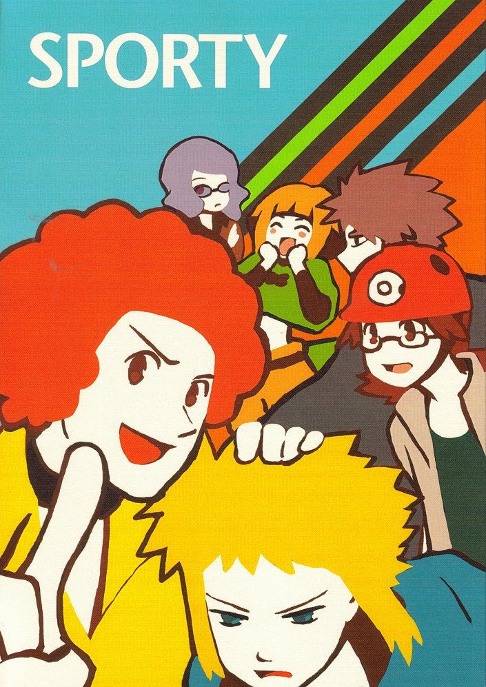 1girl, 5boys, afro, artist_request, blonde_hair, brown_hair, byron_(pokemon), english_text