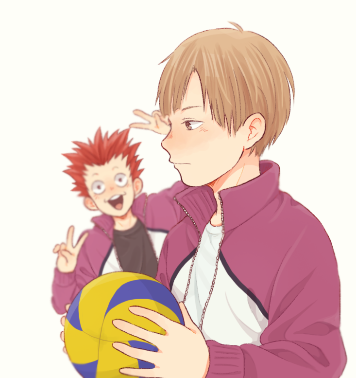 2boys, :3, ball, bangs, black_shirt, blunt_bangs, blurry, brown_eyes