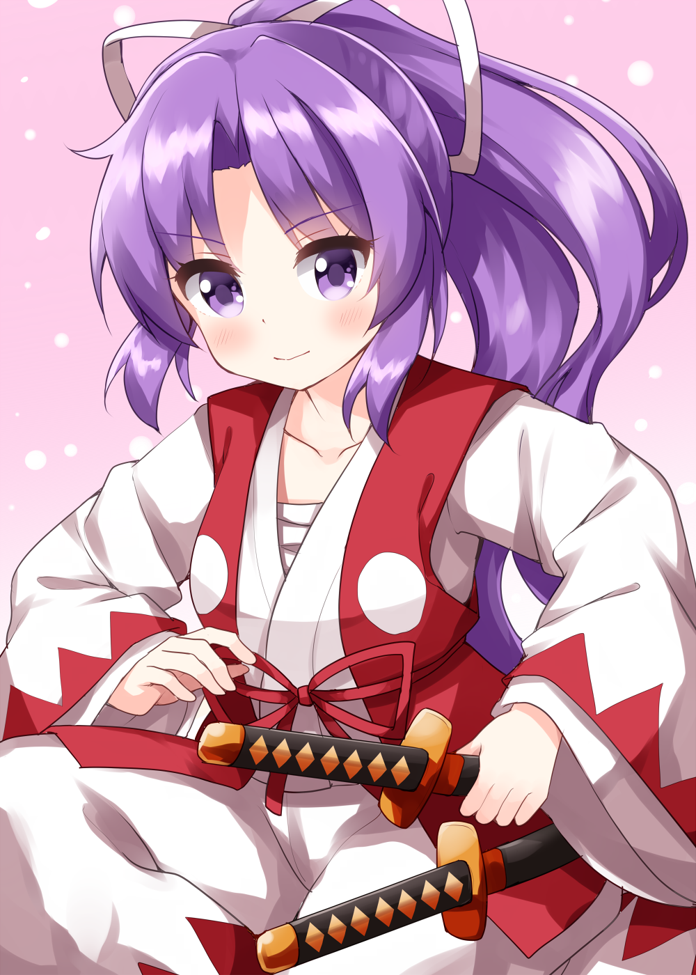 1girl, bangs, closed_mouth, eyebrows_visible_through_hair, highres, holding, holding_sword, holding_weapon
