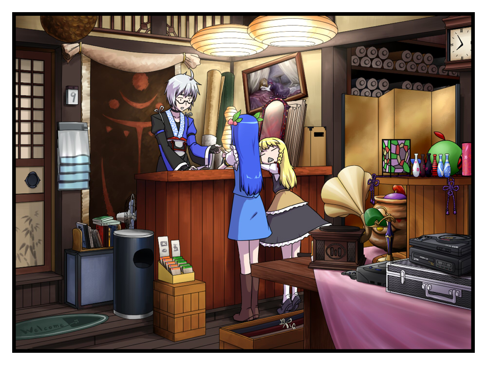 alternate_costume, asymmetrical_clothes, asymmetrical_clothing, blonde_hair, blue_hair, book, braid, captain_freedom