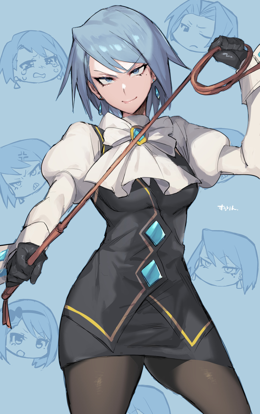 1girl, absurdres, ace_attorney, ascot, blue_eyes, chibi, chibi_inset, earrings