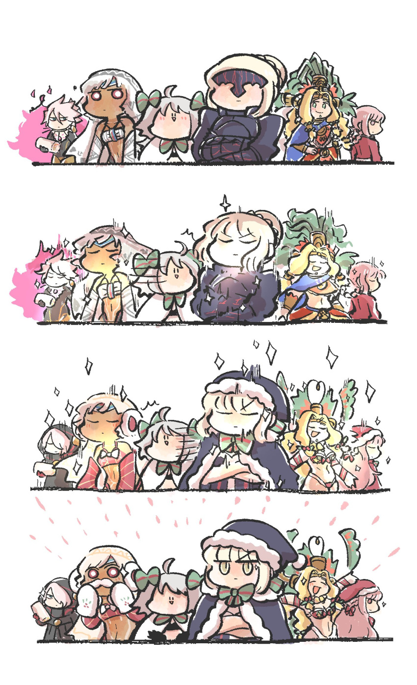 1boy, 5girls, ahoge, altera_(fate), altera_the_santa_(fate), armor, artoria_pendragon_(fate), blonde_hair