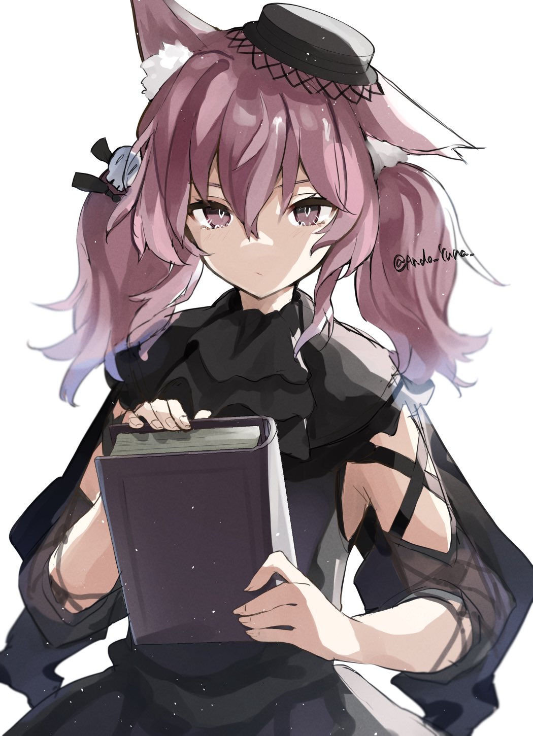 1girl, andou_yuna, animal_ears, arknights, armpit_peek, bangs, book, closed_mouth