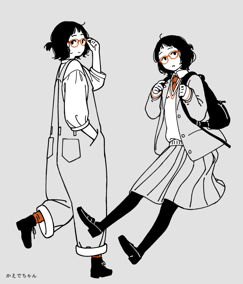 1girl, absurdres, adjusting_eyewear, ahoge, ankle_boots, backpack, bag, bangs