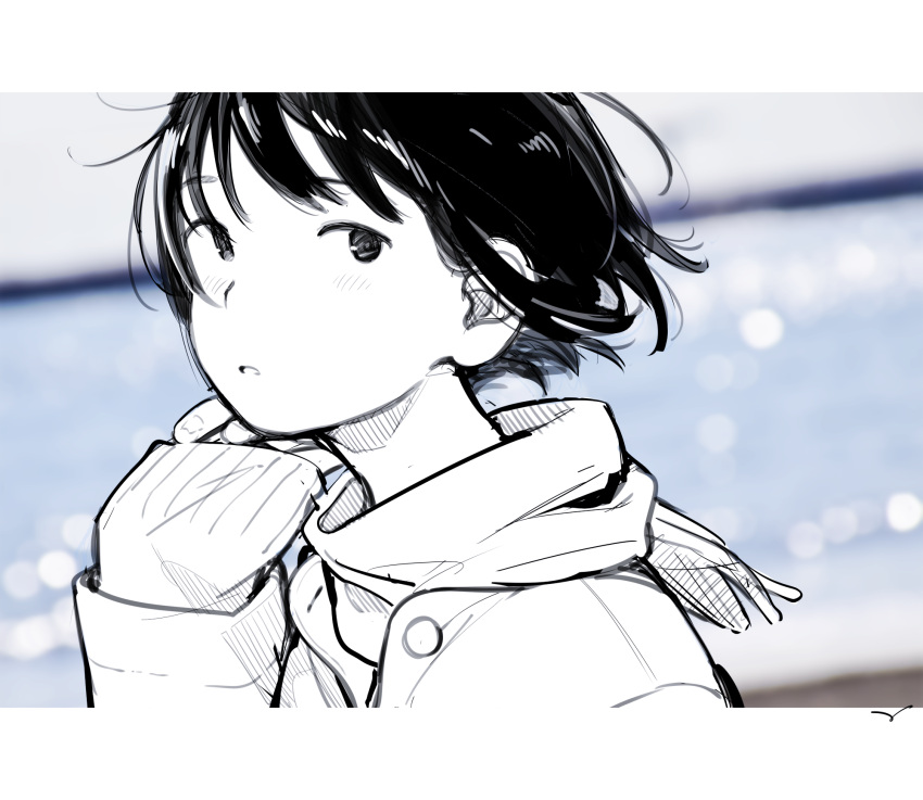 1girl, bangs, blurry, blurry_background, bob_cut, bokeh, border, close-up