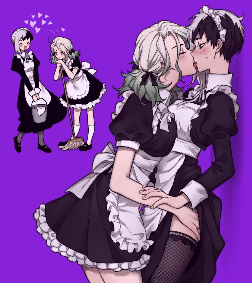 2girls, asagiri_gen, blush, broom, bucket, closed_eyes, dcon_34, dr._stone