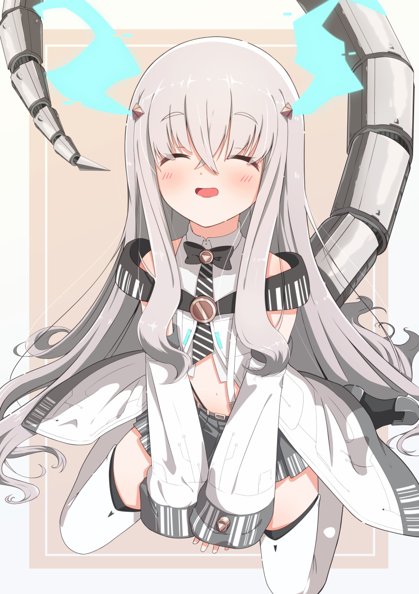 1girl, absurdres, blush, bow, bowtie, closed_eyes, collared_shirt, detached_sleeves