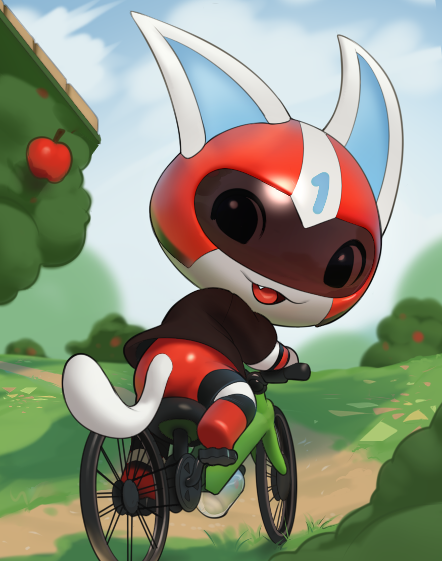 1boy, :3, animal_crossing, animal_ears, apple, ass, bicycle, black_eyes