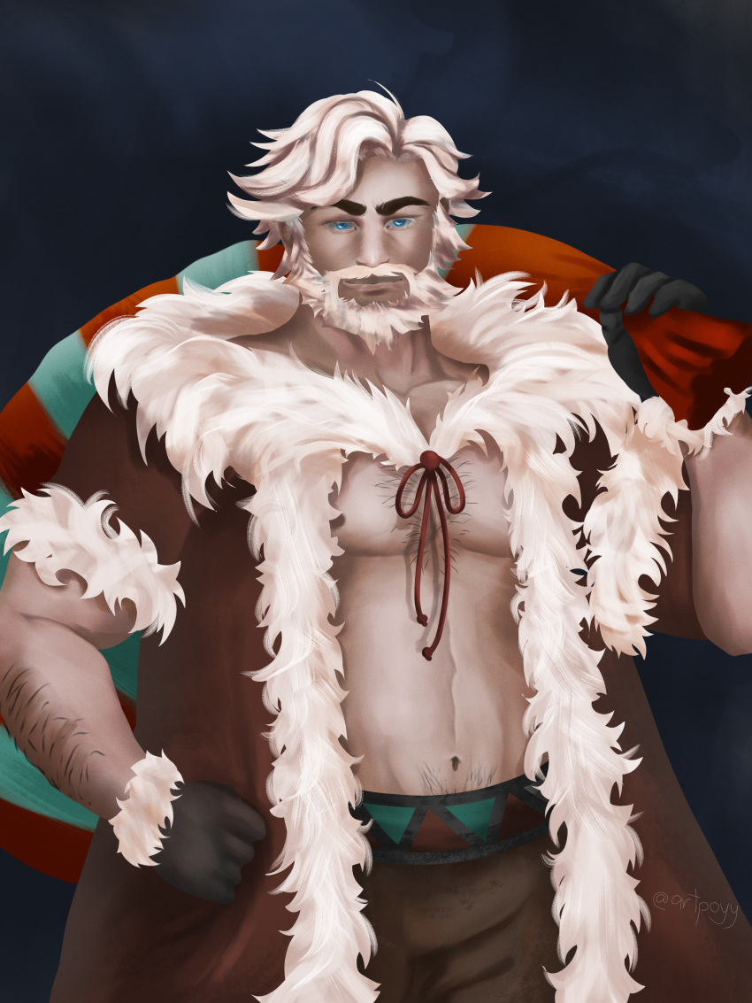 1boy, absurdres, beard, blue_eyes, cookie_run, eggnog_cookie, facial_hair, highres