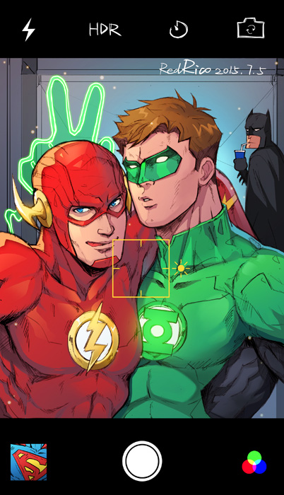 3boys, arm_on_shoulder, barry_allen, batman, batman_(series), black_bodysuit, black_cape, blue_eyes