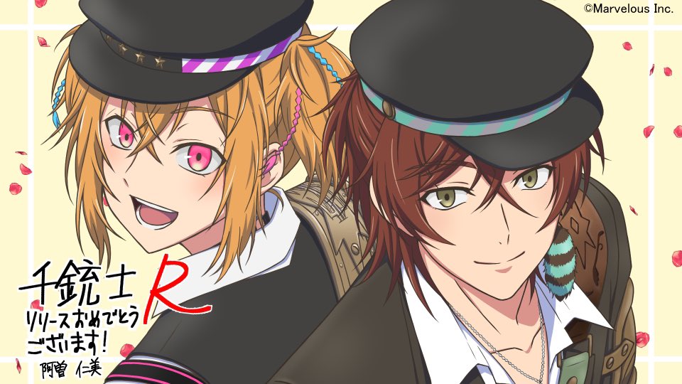 :d, asosu, blonde_hair, brown_hair, earrings, hair_ornament, half_updo, hat