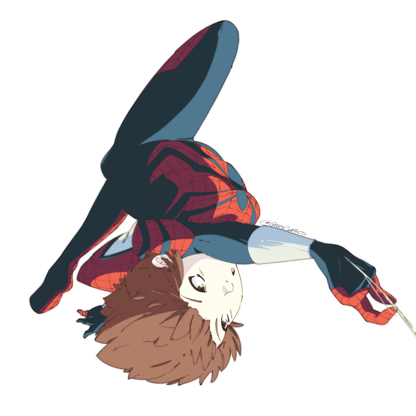 1girl, :o, absurdres, bodysuit, breasts, brown_eyes, brown_hair, floating_hair