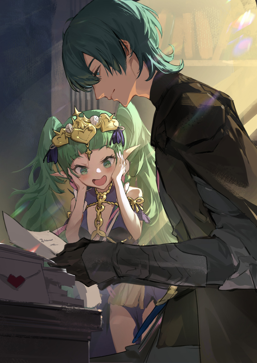 1boy, 1girl, absurdres, armor, bangs, blue_eyes, blunt_bangs, byleth_(fire_emblem)