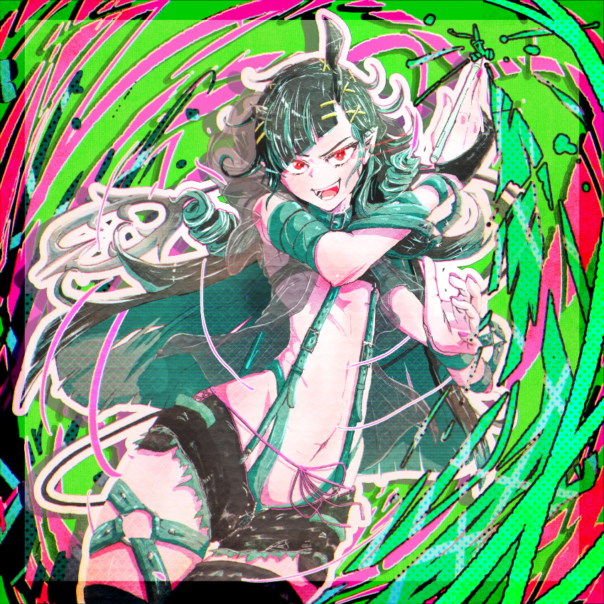 1girl, adapted_costume, bane_mk-2, bangs, belt, black_hair, black_jacket, black_legwear