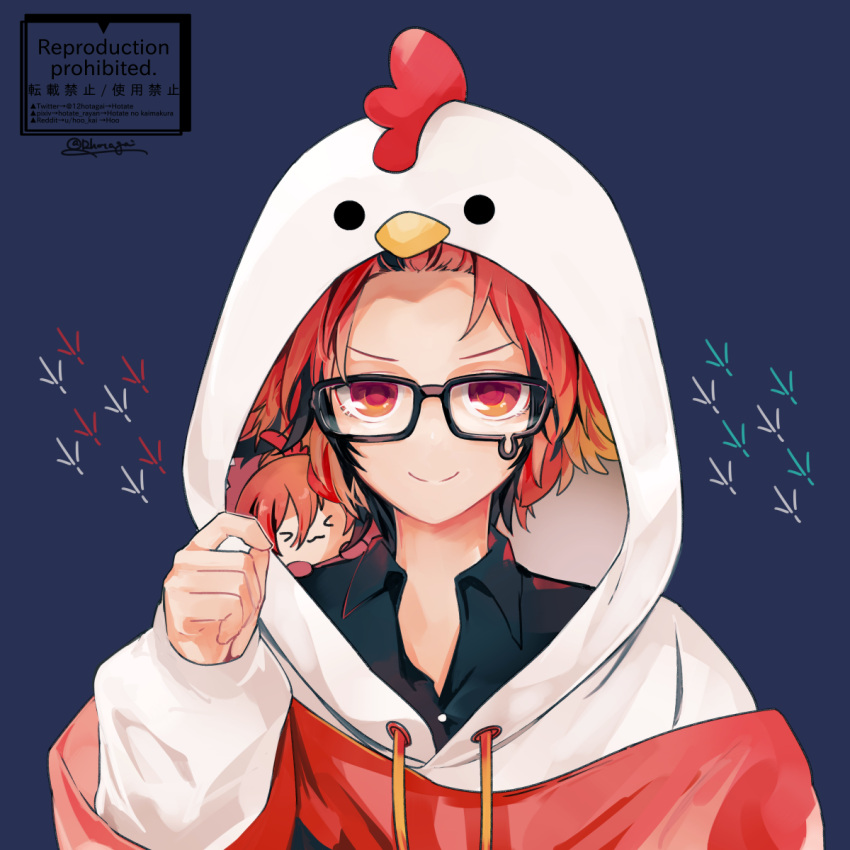 >_<, 2girls, :3, animal_hood, animare, bangs_pinned_back, black_hair, black_shirt