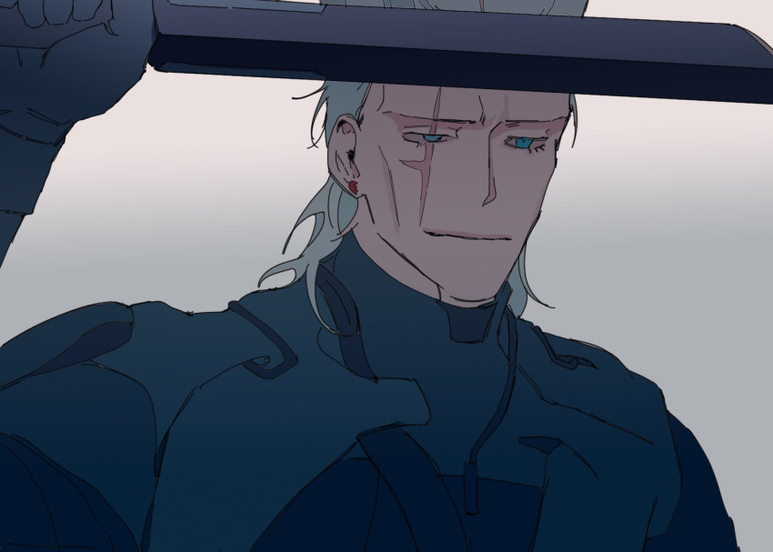 1boy, blue_eyes, character_request, dune_(2021_movie), dune_(series), earrings, holding, jean_pierre_polnareff