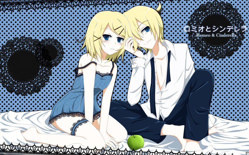 ai_(kuroha-chan), bad_id, blonde_hair, blue_eyes, blush, food, fruit, hair_ornament
