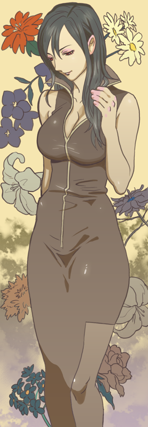 big_breasts, black_hair, cleavage, dress, female, final_fantasy, final_fantasy_vii, flower