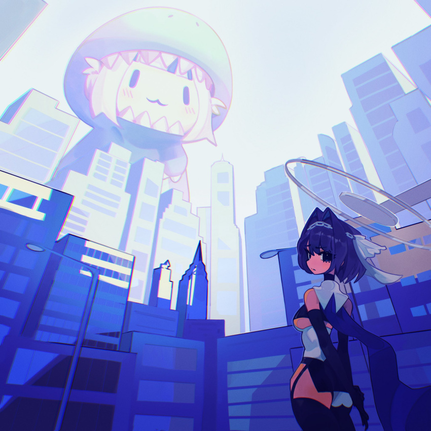 2girls, :3, black_eyes, black_legwear, black_skirt, blue_cape, blue_eyes, blue_hair