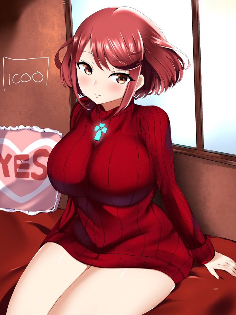 1girl, alternate_costume, bangs, breasts, chest_jewel, icoo, large_breasts, pillow