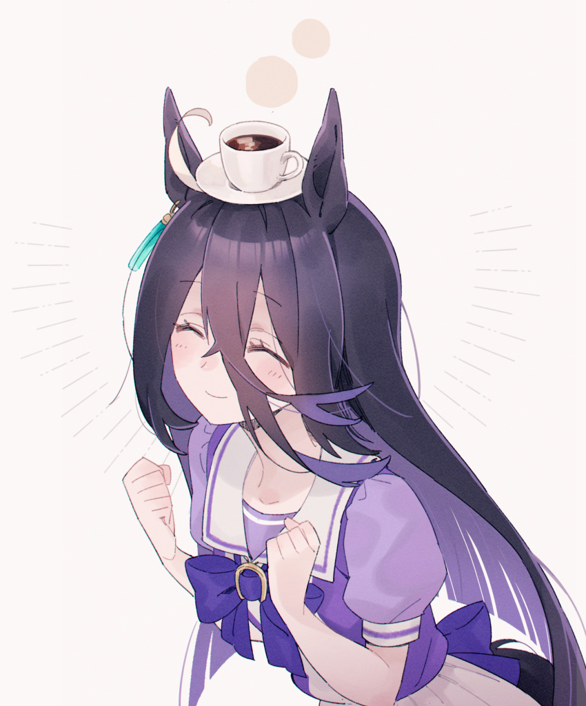 1girl, animal_ears, bangs, black_hair, blush, clenched_hands, closed_eyes, closed_mouth
