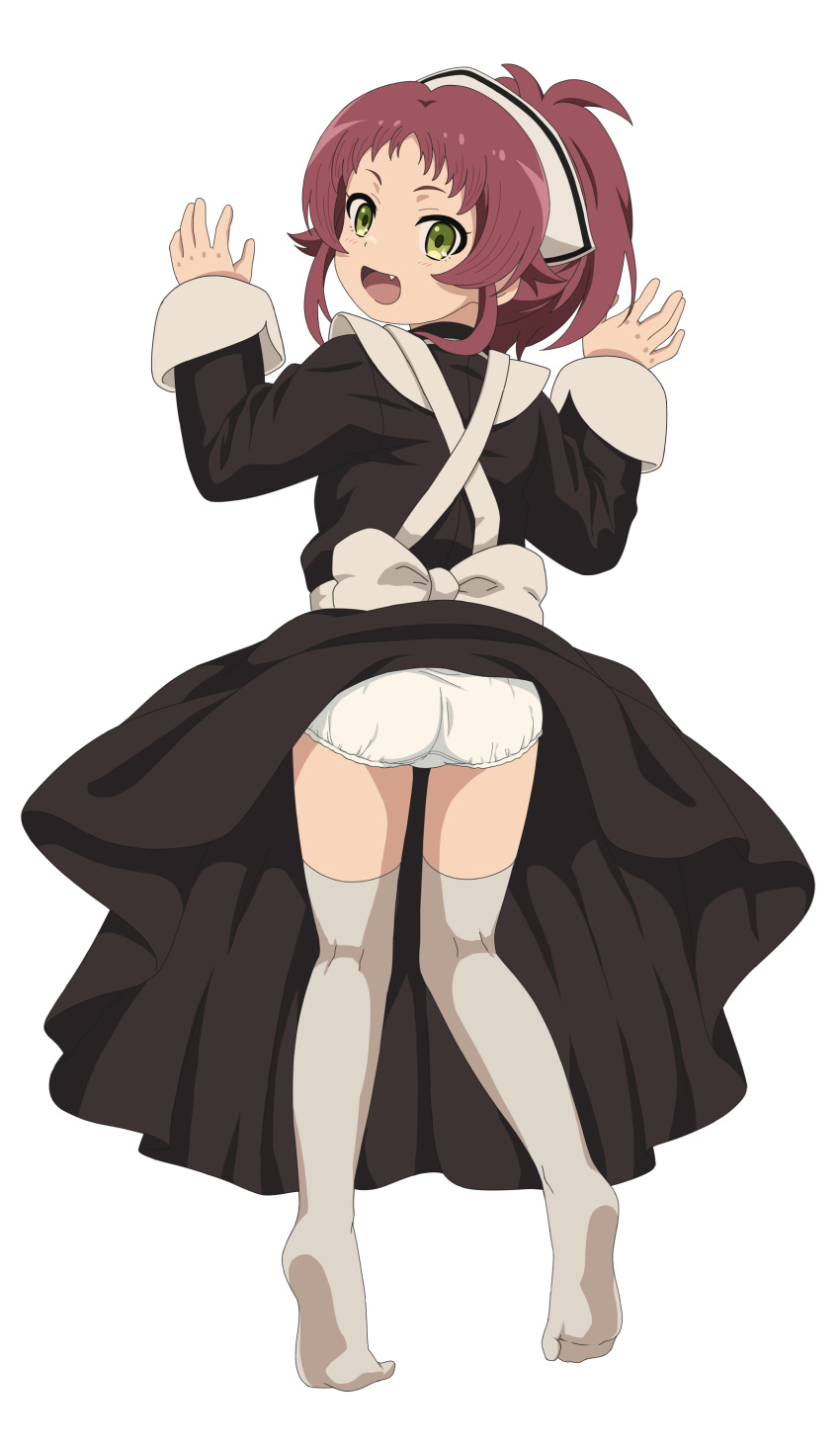 1girl, :d, absurdres, aisha_greyrat, alternate_costume, apron, ass, back_bow