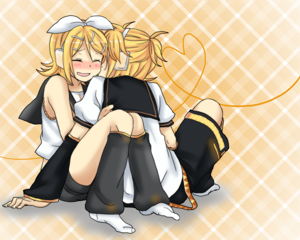 1girl, blonde_hair, blush, closed_eyes, colored, couple, hair_ornament, hair_ribbon