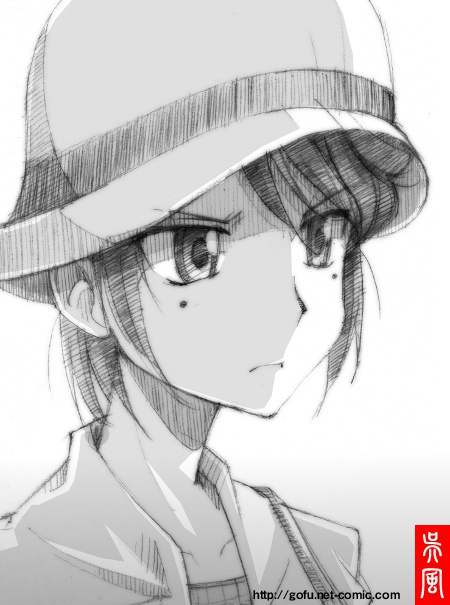 hat, mole, monochrome, senkou_no_night_raid, sketch, solo, sonogi_yukina, traditional_media