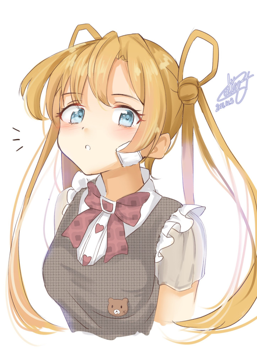 1girl, ^^^, abukuma_(kancolle), alternate_costume, bandaid, bandaid_on_face, bangs, bear_pin