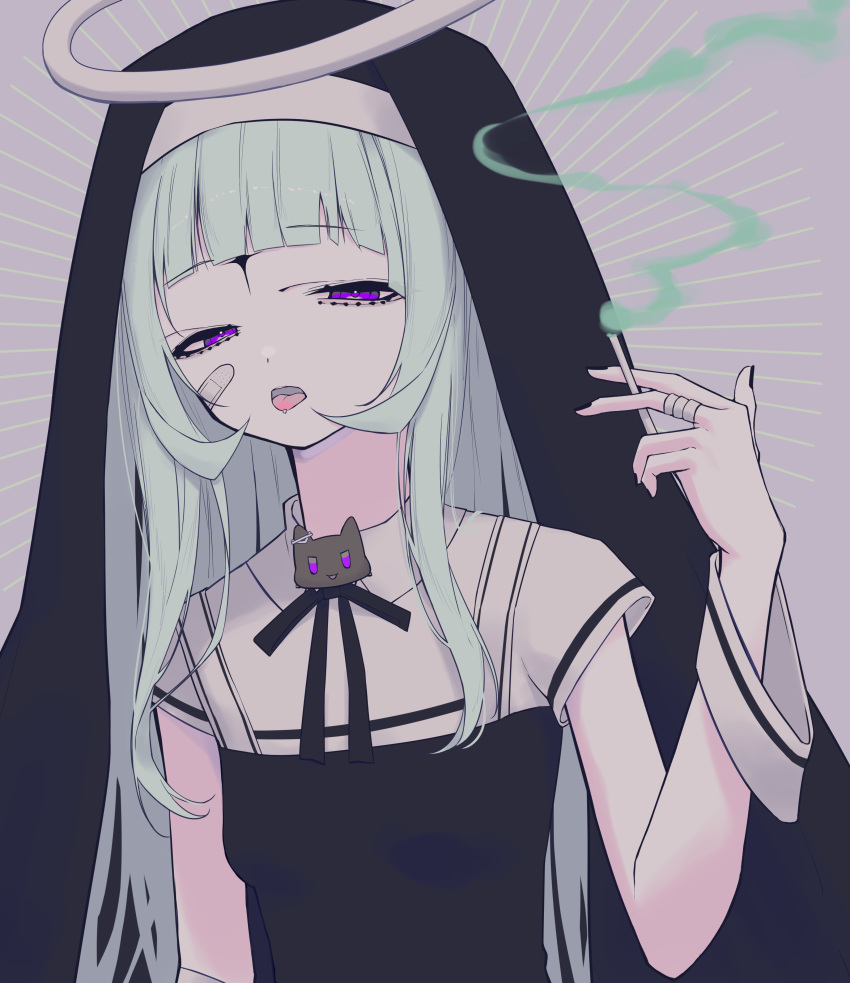 1girl, absurdres, bandaged_fingers, bandages, bandaid, bandaid_on_face, bangs, black_dress