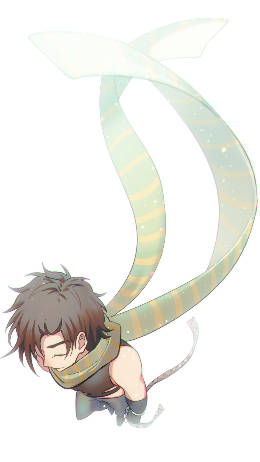 1boy, absurdres, battle_tendency, brown_hair, closed_eyes, from_above, highres, holding