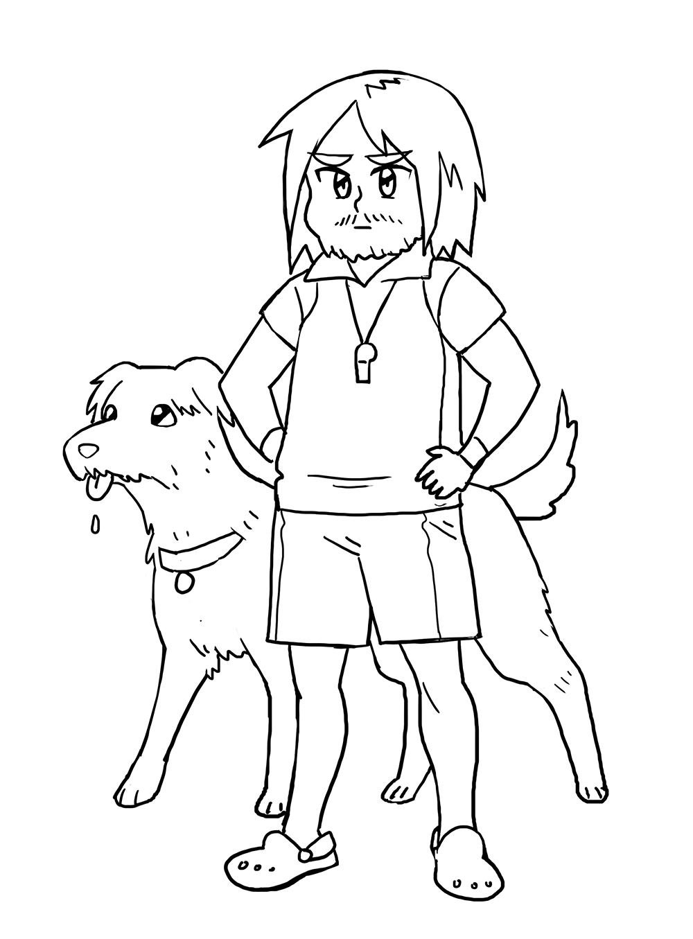 1boy, alternate_costume, chibi, collar, darkest_dungeon, dog, eyebrows_visible_through_hair, facial_hair