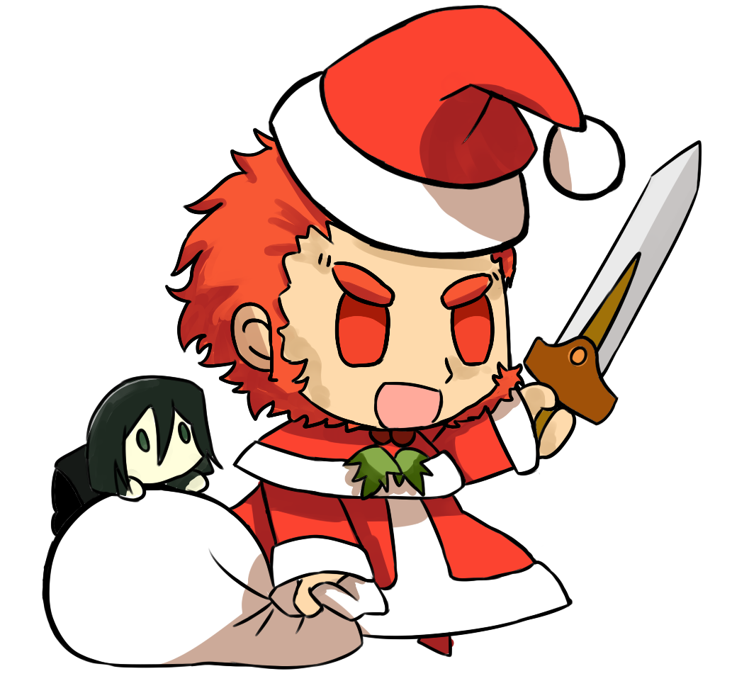 2boys, :d, alternate_costume, beard, blush, chibi, christmas, drawlightshinesweet