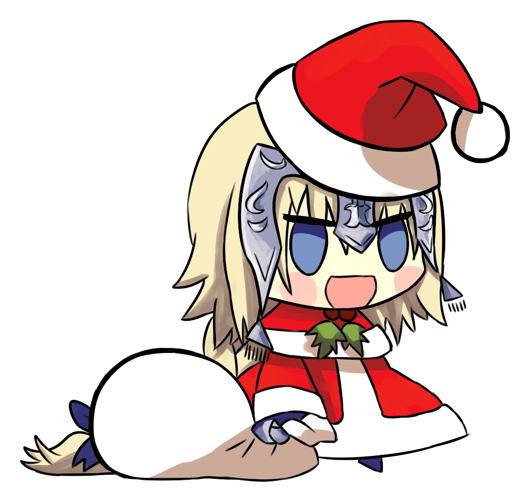 1girl, :d, absurdly_long_hair, alternate_costume, blonde_hair, blush, chibi, christmas