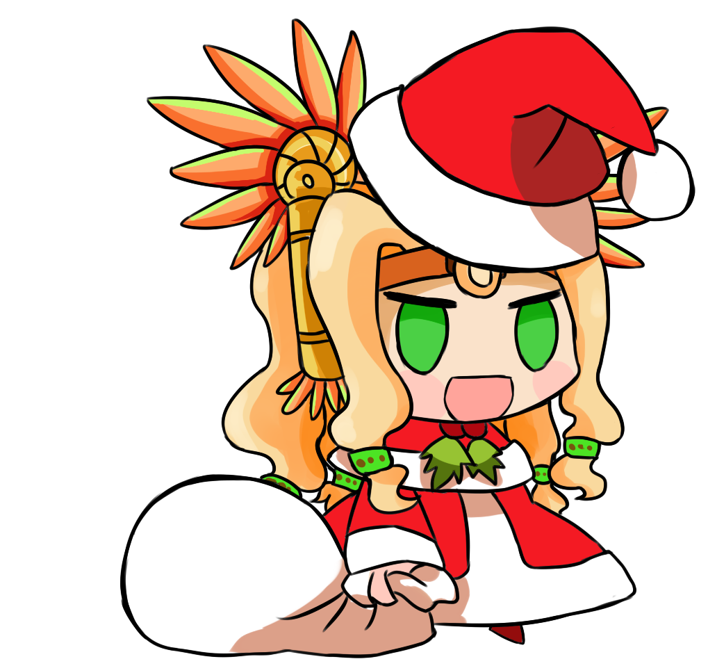 1girl, :d, alternate_costume, blonde_hair, blush, chibi, christmas, drawlightshinesweet