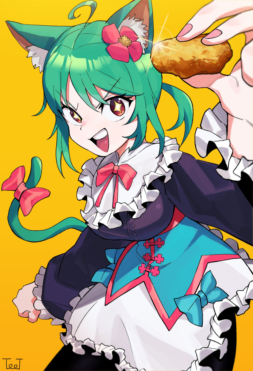 1girl, absurdres, ahoge, animal_ear_fluff, animal_ears, bow, breasts, cat_ears