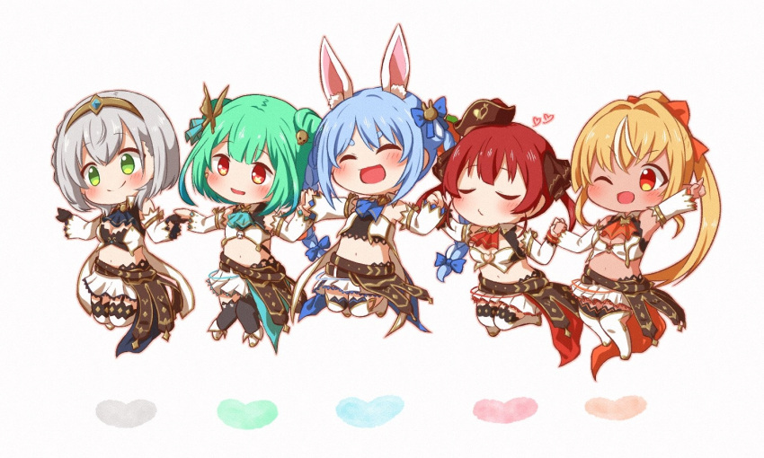 blonde_hair, blue_hair, blush, chibi, green_hair, holding_hands, hololive, hololive_fantasy