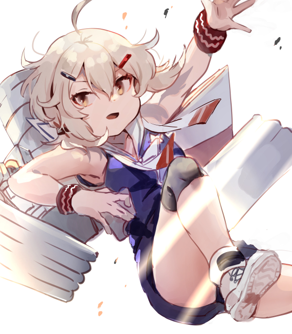 1girl, azur_lane, maury_(azur_lane), medium_hair, moji_(mojimozis), orange_eyes, platinum_blonde_hair, purple_shirt
