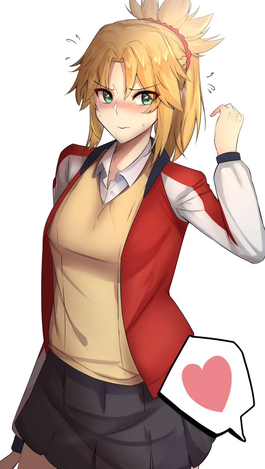 1girl, absurdres, black_skirt, blush, code_nt, collared_shirt, cowboy_shot, embarrassed