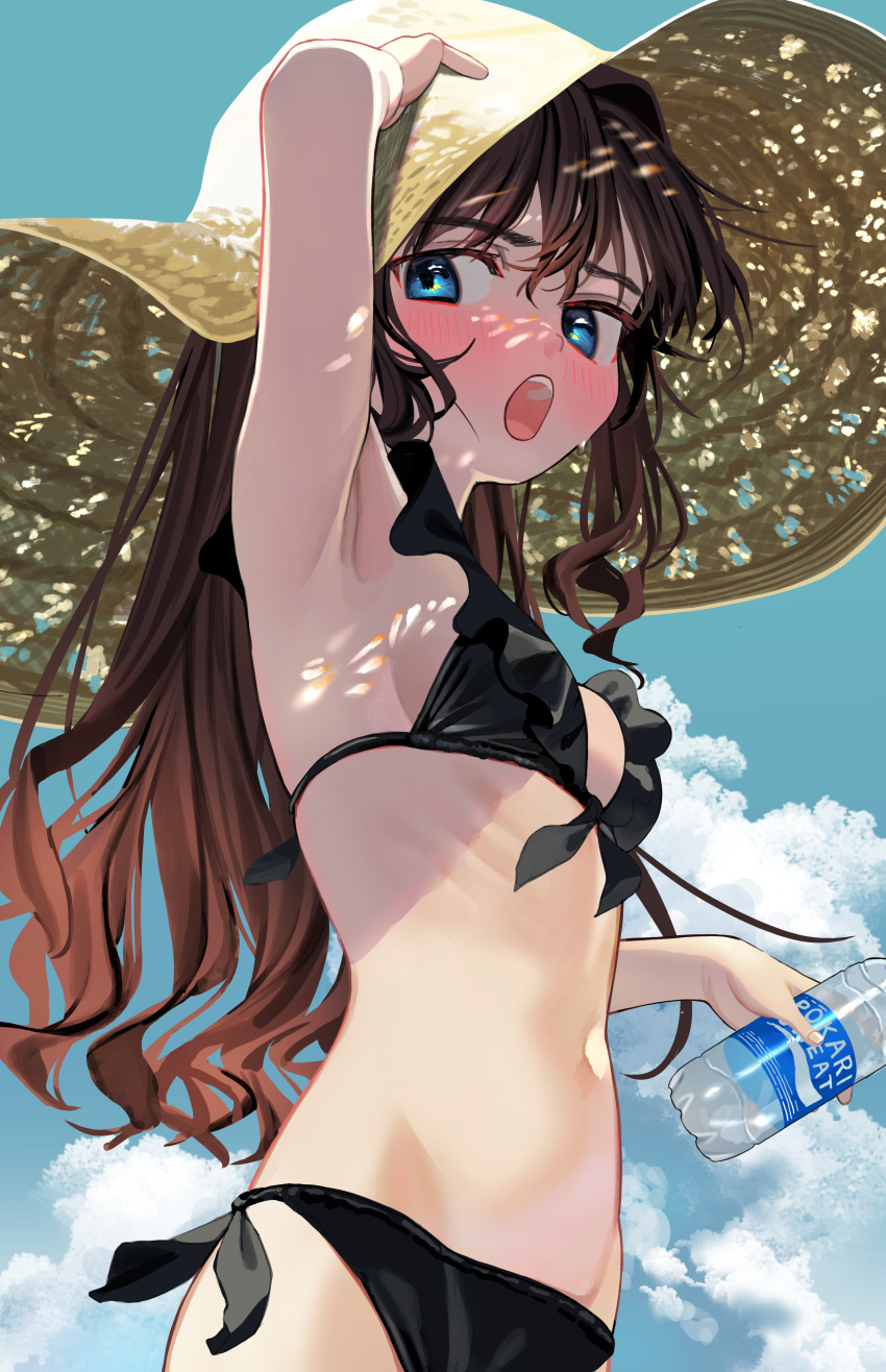 1girl, absurdres, arm_up, armpits, bare_arms, bare_shoulders, bikini, black_bikini