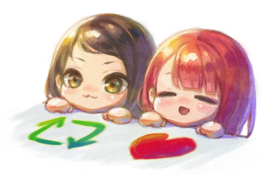22/7, :>, :3, :d, blush, brown_hair, closed_eyes, heart