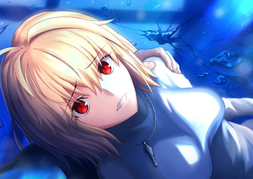 1girl, arcueid_brunestud, bangs, blonde_hair, blush, breasts, harukey, highres