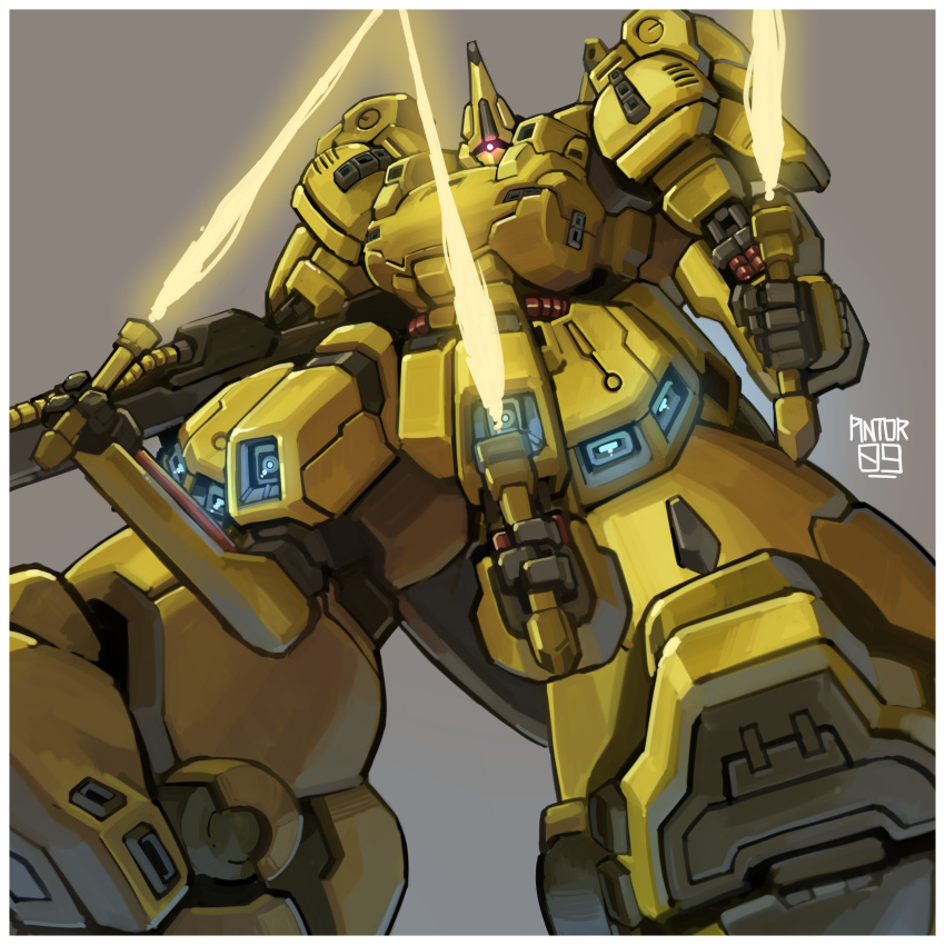 absurdres, artist_name, beam_rifle, beam_saber, commentary, energy_gun, energy_sword, extra_arms