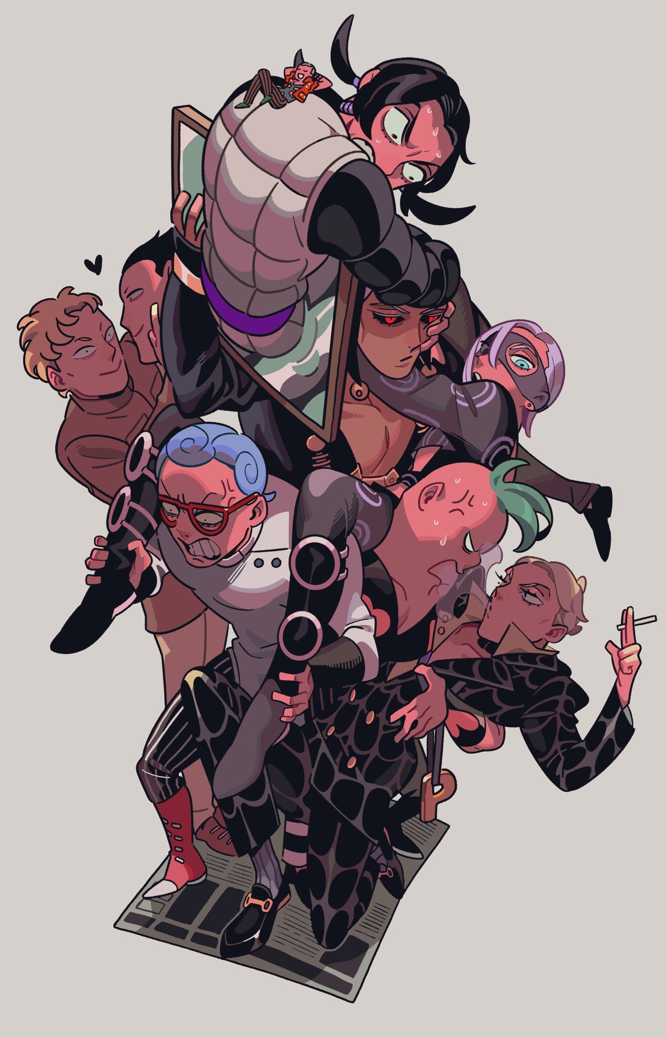 akira_kira, angry, black_hair, blonde_hair, blue_hair, carrying, clenched_teeth, formaggio
