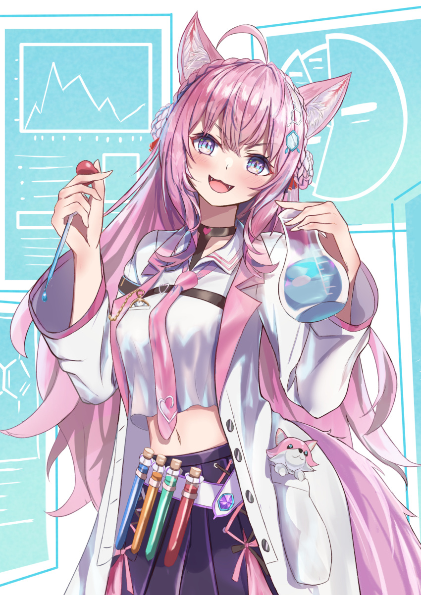 1girl, ahoge, antenna_hair, belt, braid, breast_pocket, breasts, cartesian_chart