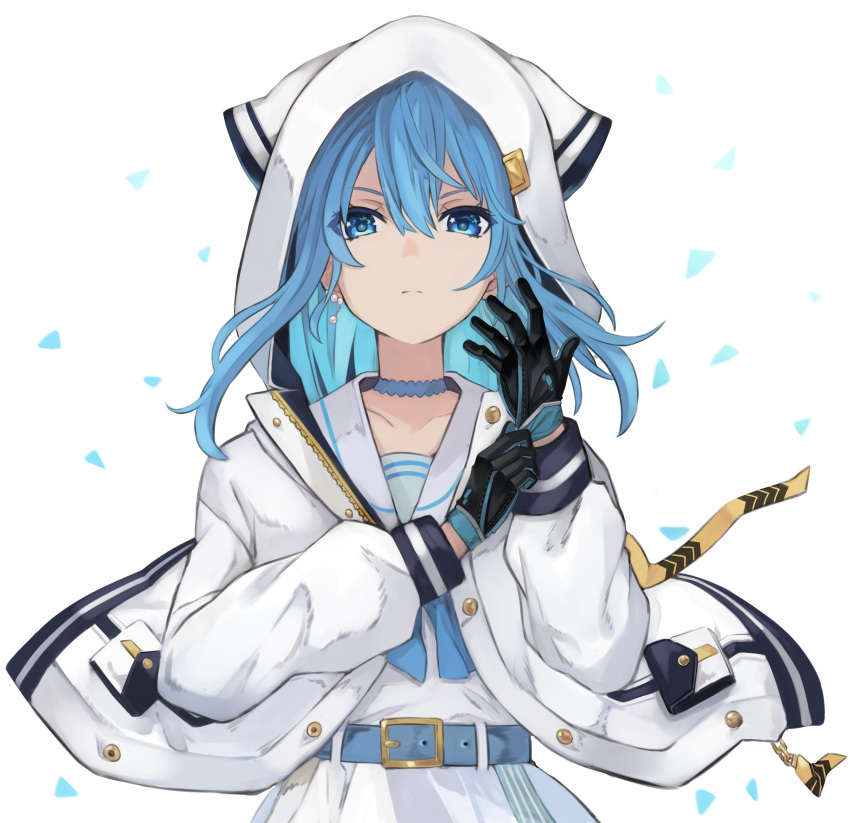1girl, absurdres, adjusting_clothes, adjusting_gloves, bangs, belt, belt_buckle, black_gloves