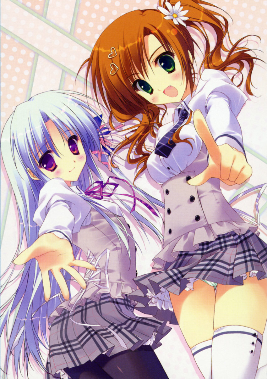 blue_hair, brown_hair, hana_x_hana, highres, multiple_girls, narumiya_hana, panties, ryohka