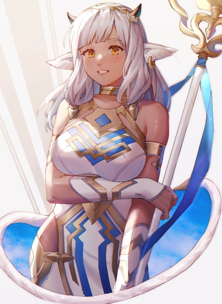 1girl, ai_tkkm, animal_ears, ash_(fire_emblem), bangs, bare_shoulders, bell, black_horns
