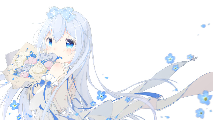 1girl, back, backless_dress, backless_outfit, bangs, blue_dress, blue_eyes, blue_hair
